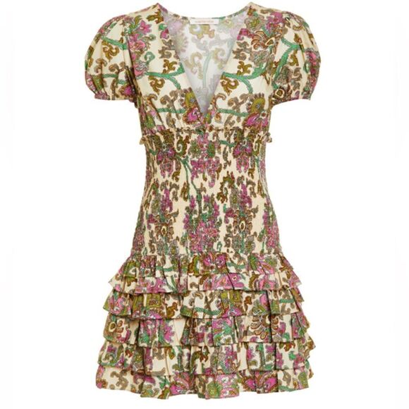 Anthropologie Love The Label Veronika Floral Puff Sleeve Dress in Brandyvine - Picture 1 of 7